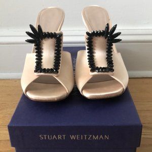 Stuart Weitzman Silk Satin Mule with Jewel Detail